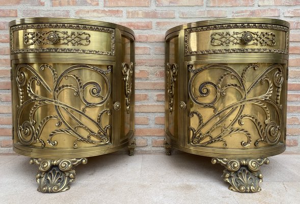 Antique Louis XVI Style Bronze and Brass Showcases or Nightstands, 1890s, Set of 2-NOU-1779651