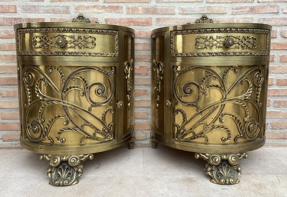 Antique Louis XVI Style Bronze and Brass Showcases or Nightstands, 1890s, Set of 2-NOU-1779651