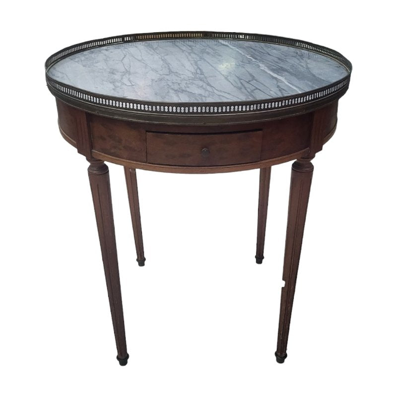 Antique Louis XVI Style Side Table with Removable Trays and Drawer with Gilt Bronze Edges & Marble Top