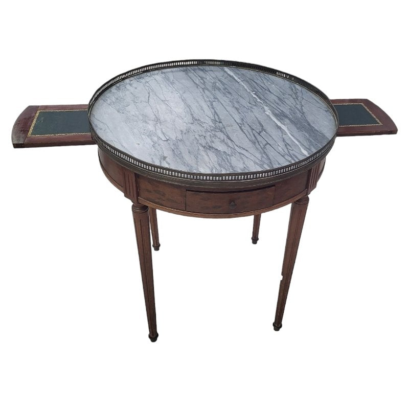 Antique Louis XVI Style Side Table with Removable Trays and Drawer with Gilt Bronze Edges & Marble Top