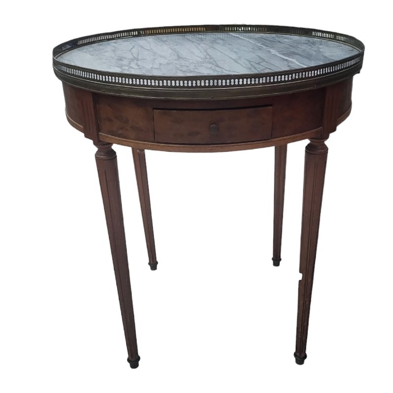 Antique Louis XVI Style Side Table with Removable Trays and Drawer with Gilt Bronze Edges & Marble Top-TCS-1783383