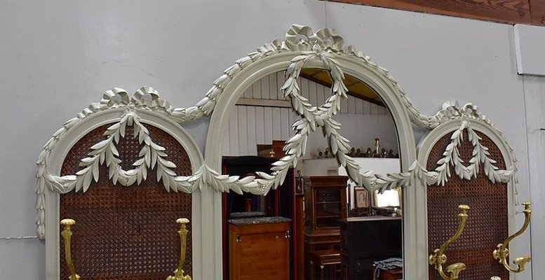 Antique Louis XVI Wall Rack with Mirror & Cannage, 1900s-RVK-601265