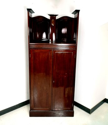 Antique Mahogany Corner Cabinet with Inlaid Intarsia-UWE-694644