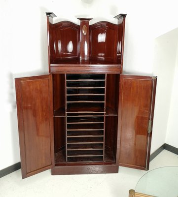 Antique Mahogany Corner Cabinet with Inlaid Intarsia-UWE-694644