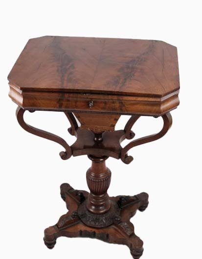 Antique Mahogany Sewing Table on a Pillar, 1840s