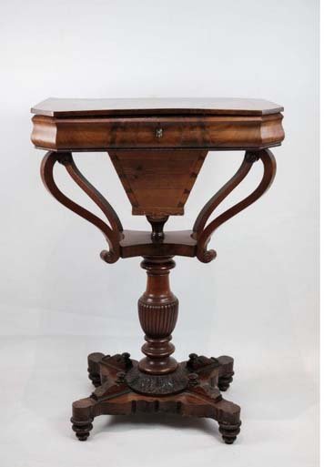 Antique Mahogany Sewing Table on a Pillar, 1840s