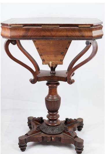 Antique Mahogany Sewing Table on a Pillar, 1840s