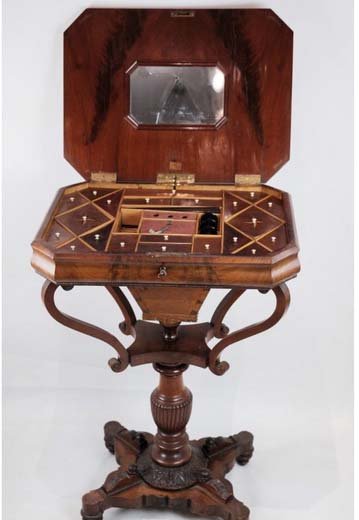 Antique Mahogany Sewing Table on a Pillar, 1840s