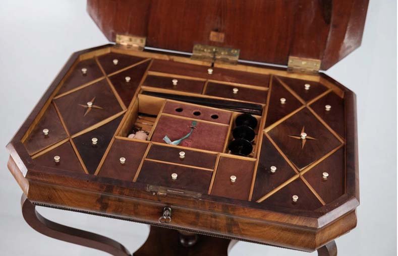 Antique Mahogany Sewing Table on a Pillar, 1840s