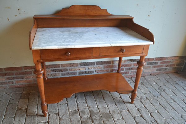 Antique Mahogany Side Table with Marble Top-GTG-1328504