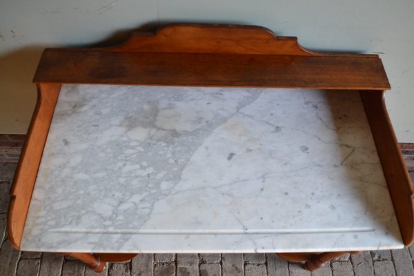 Antique Mahogany Side Table with Marble Top-GTG-1328504