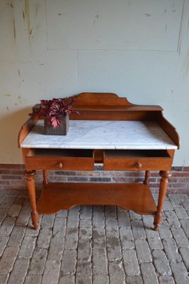 Antique Mahogany Side Table with Marble Top-GTG-1328504