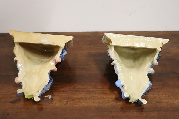 Antique Majolica Wall Vases, Late 19th Century, Set of 2-DCO-1793135