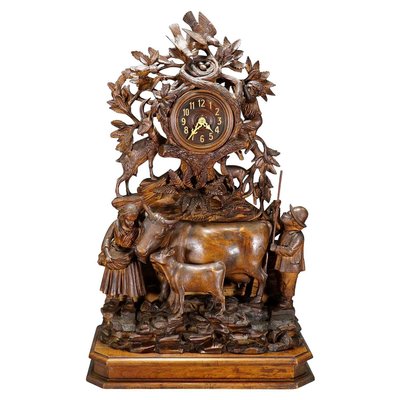 Antique Mantel Clock with Herdsman Family, Goats and Cows-KJP-1149264