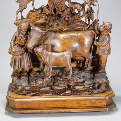 Antique Mantel Clock with Herdsman Family, Goats and Cows-KJP-1149264