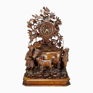 Antique Mantel Clock with Herdsman Family, Goats and Cows-KJP-1149264