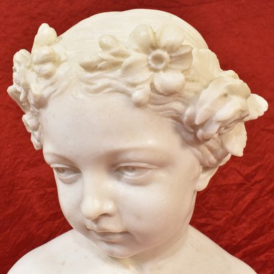 Antique Marble Statue, Bust of Young Girl with Flower Wreath, 19th-Century-YVI-1005595