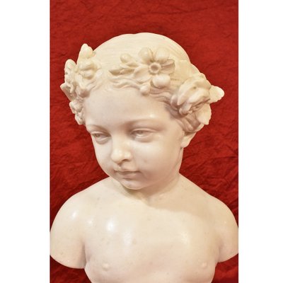 Antique Marble Statue, Bust of Young Girl with Flower Wreath, 19th-Century-YVI-1005595