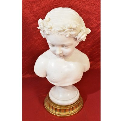 Antique Marble Statue, Bust of Young Girl with Flower Wreath, 19th-Century-YVI-1005595