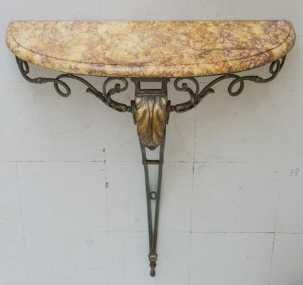 Antique Marble & Verdigris Patinated Iron Console Table-AOI-1165975