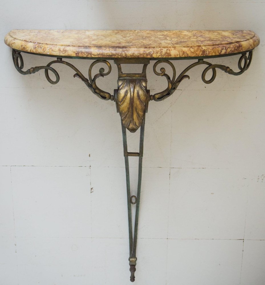 Antique Marble & Verdigris Patinated Iron Console Table