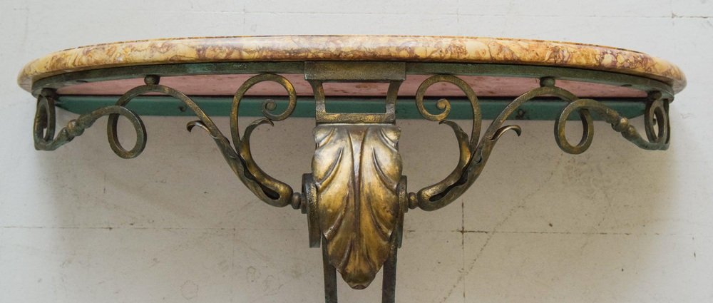 Antique Marble & Verdigris Patinated Iron Console Table