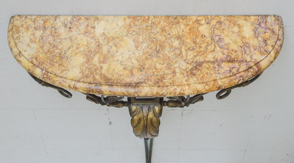 Antique Marble & Verdigris Patinated Iron Console Table