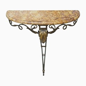 Antique Marble & Verdigris Patinated Iron Console Table-AOI-1165975