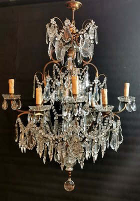 Antique Maria Therese Style Italian Crystal and Brass Ceiling Lamp-QRS-572848