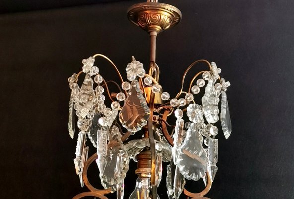 Antique Maria Therese Style Italian Crystal and Brass Ceiling Lamp-QRS-572848