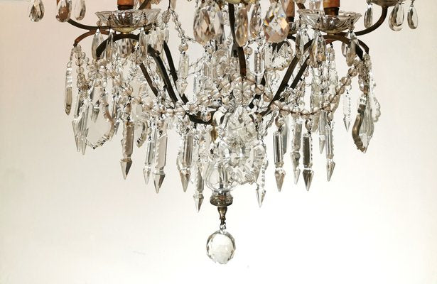 Antique Maria Therese Style Italian Crystal and Brass Ceiling Lamp-QRS-572848