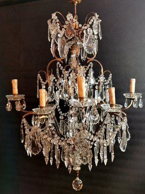 Antique Maria Therese Style Italian Crystal and Brass Ceiling Lamp-QRS-572848