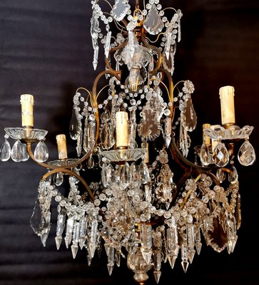 Antique Maria Therese Style Italian Crystal and Brass Ceiling Lamp-QRS-572848