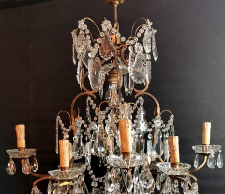 Antique Maria Therese Style Italian Crystal and Brass Ceiling Lamp-QRS-572848