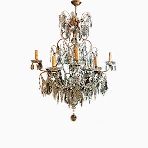 Antique Maria Therese Style Italian Crystal and Brass Ceiling Lamp-QRS-572848