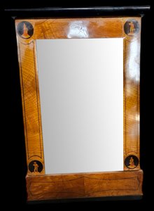 Antique Marquetry Biedermeier Mirror with Miniatures-TCS-1353148