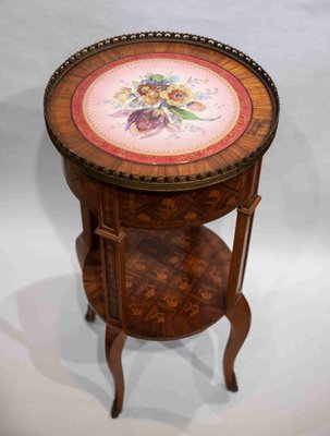 Antique Marquetry Coffee Table with Porcelain Tray, 19th Century-OZS-1371517