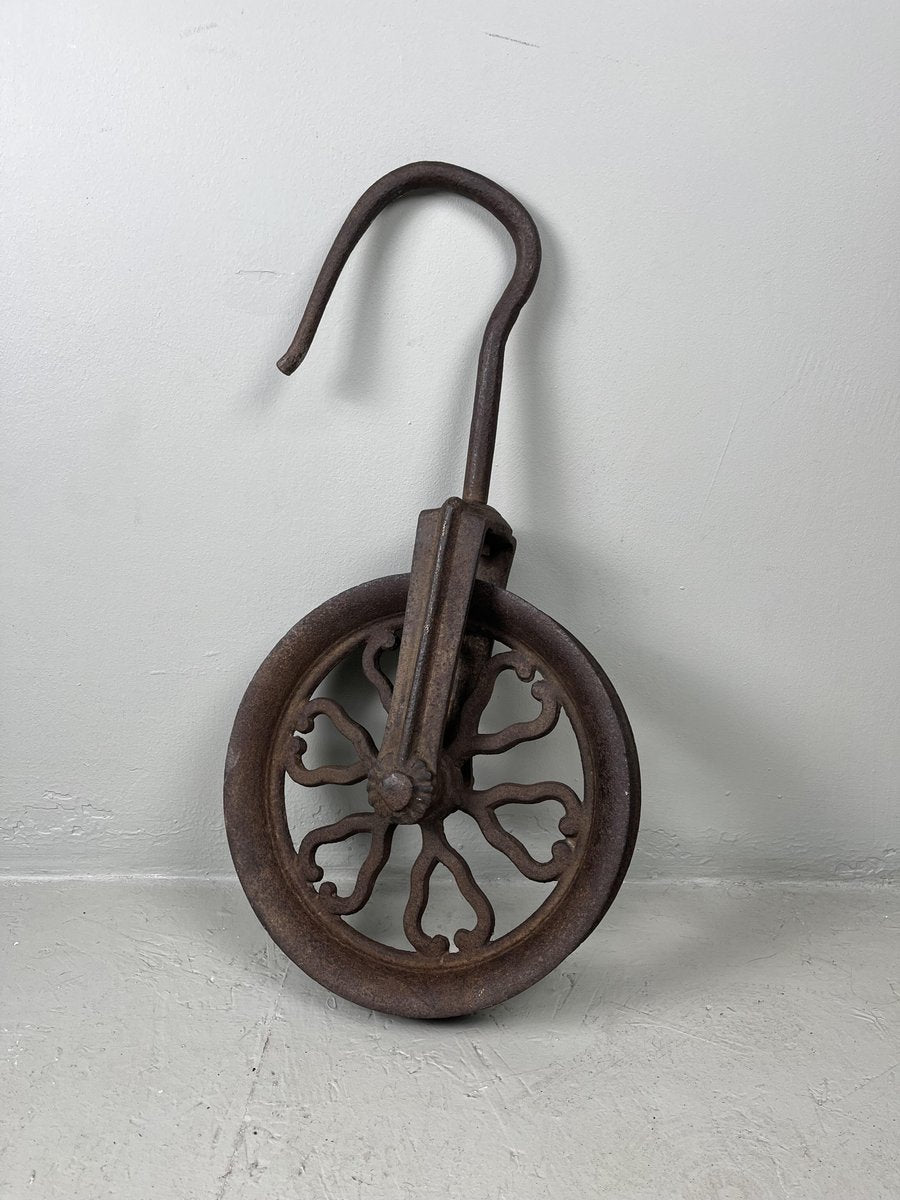 Antique Meiji Era Metal Pulley, Japan, 1890s