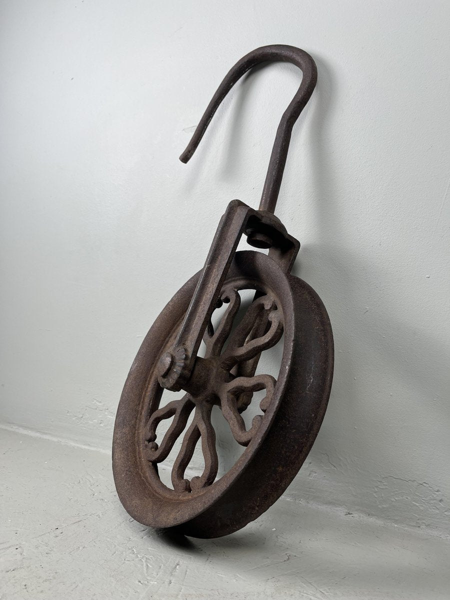 Antique Meiji Era Metal Pulley, Japan, 1890s