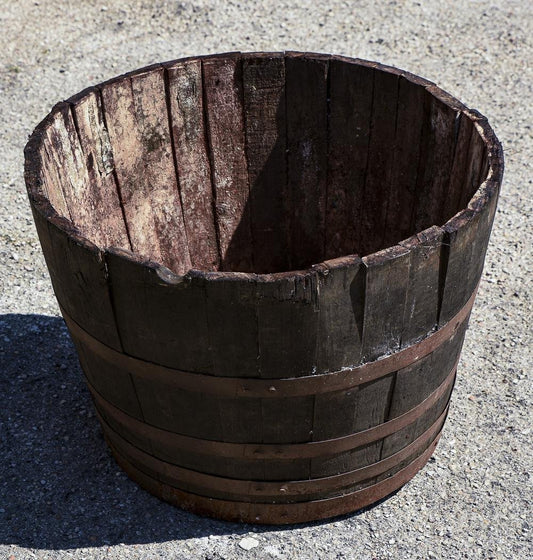 Antique Metal & Wood Barrel with 4 Metal Bands and Tap, Italy, 1900s