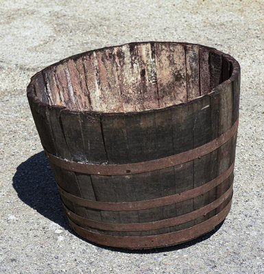 Antique Metal & Wood Barrel with 4 Metal Bands and Tap, Italy, 1900s-RAQ-1306920