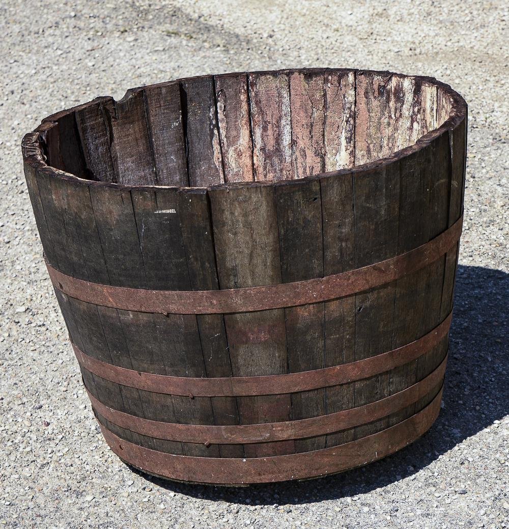 Antique Metal & Wood Barrel with 4 Metal Bands and Tap, Italy, 1900s