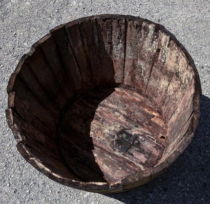 Antique Metal & Wood Barrel with 4 Metal Bands and Tap, Italy, 1900s-RAQ-1306920