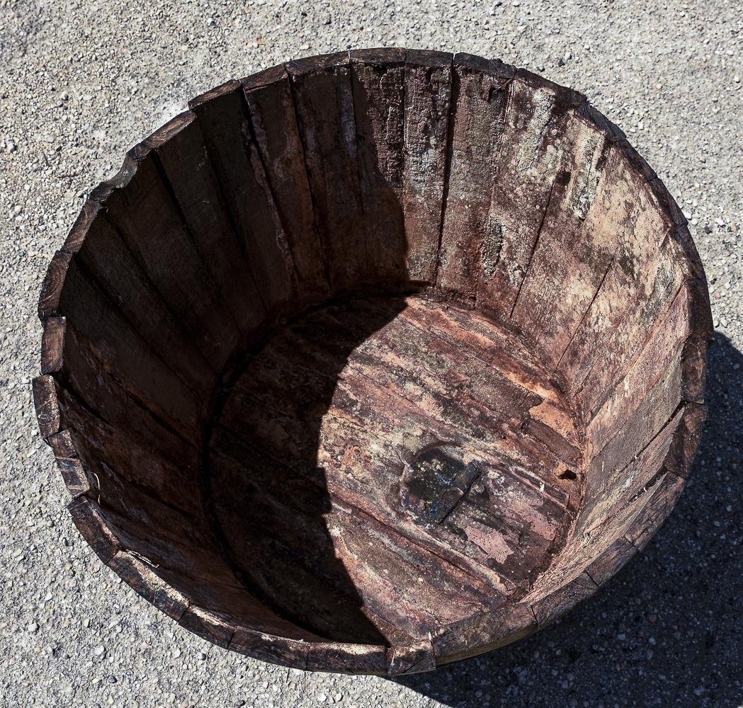 Antique Metal & Wood Barrel with 4 Metal Bands and Tap, Italy, 1900s