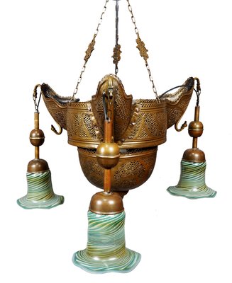 Antique Middle Eastern Islamic Brass Hanging Lamp-UZN-1389540