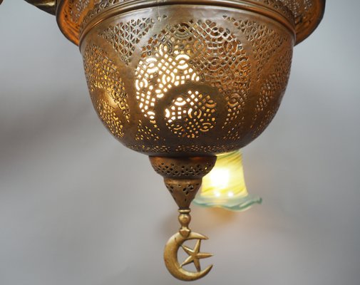 Antique Middle Eastern Islamic Brass Hanging Lamp-UZN-1389540