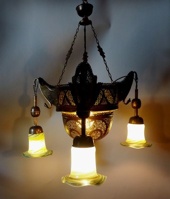 Antique Middle Eastern Islamic Brass Hanging Lamp-UZN-1389540