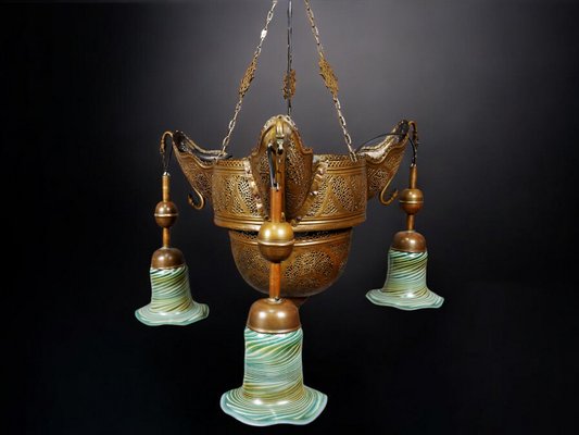 Antique Middle Eastern Islamic Brass Hanging Lamp-UZN-1389540