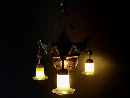 Antique Middle Eastern Islamic Brass Hanging Lamp-UZN-1389540