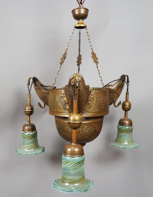 Antique Middle Eastern Islamic Brass Hanging Lamp-UZN-1389540